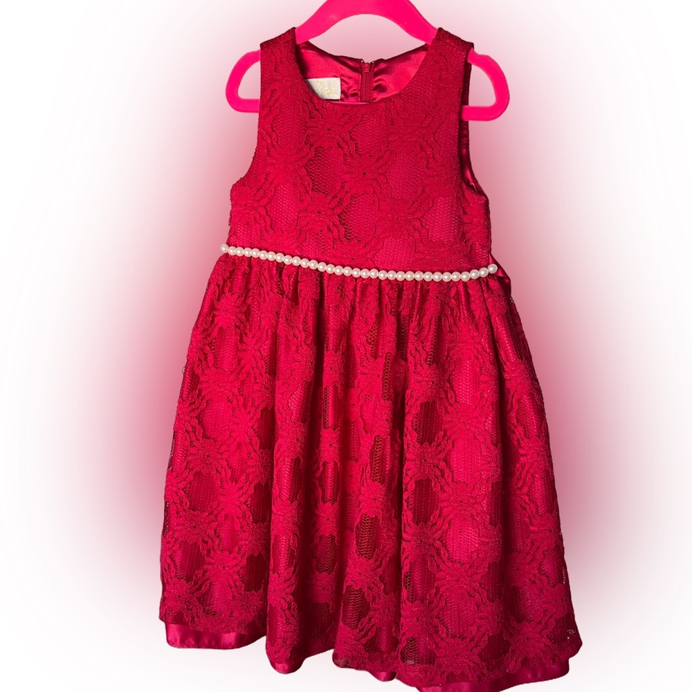 American Princess girls lace dress in red, formal, festive, size 5
